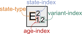 Index guide for the state vector